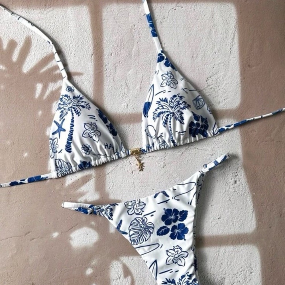 Blue and White Floral Bikini
